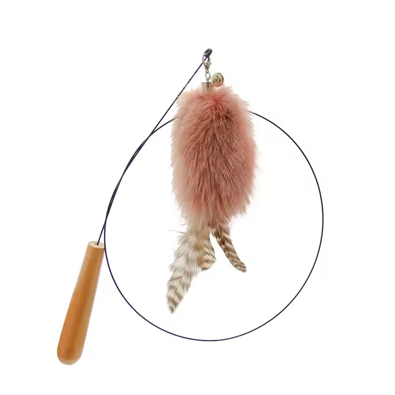 Eco-Friendly Lifelike Bulk Order OEM Supplier Long Rod Steel Wire Solid Wood Handle Fox Fur Feather Cat Teaser Sticker Toy 89cm